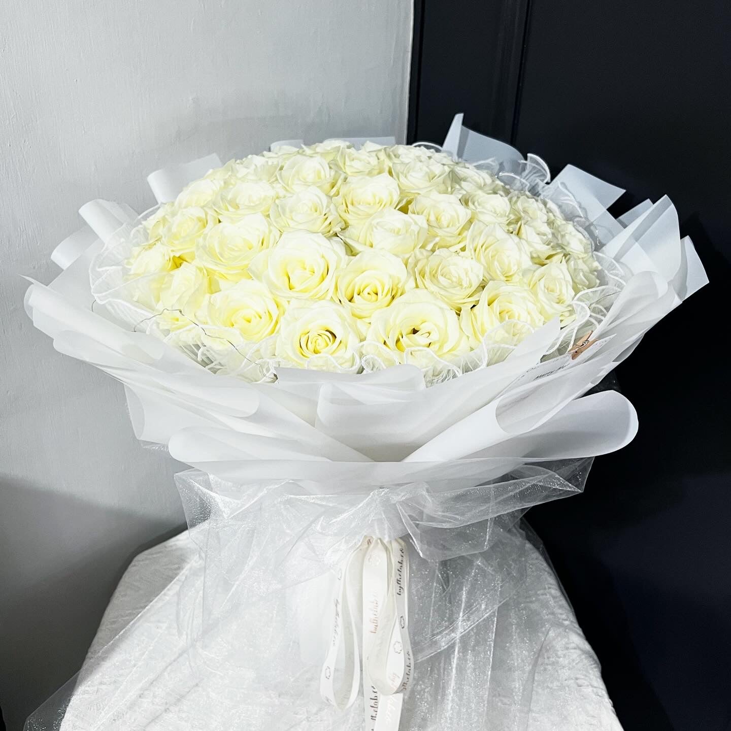 52 Stalks Fresh White Roses in Dreamy White Bouquet