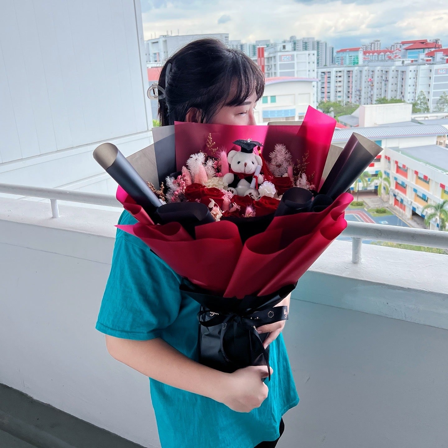 Graduation Bear Bouquet with Preserved Roses