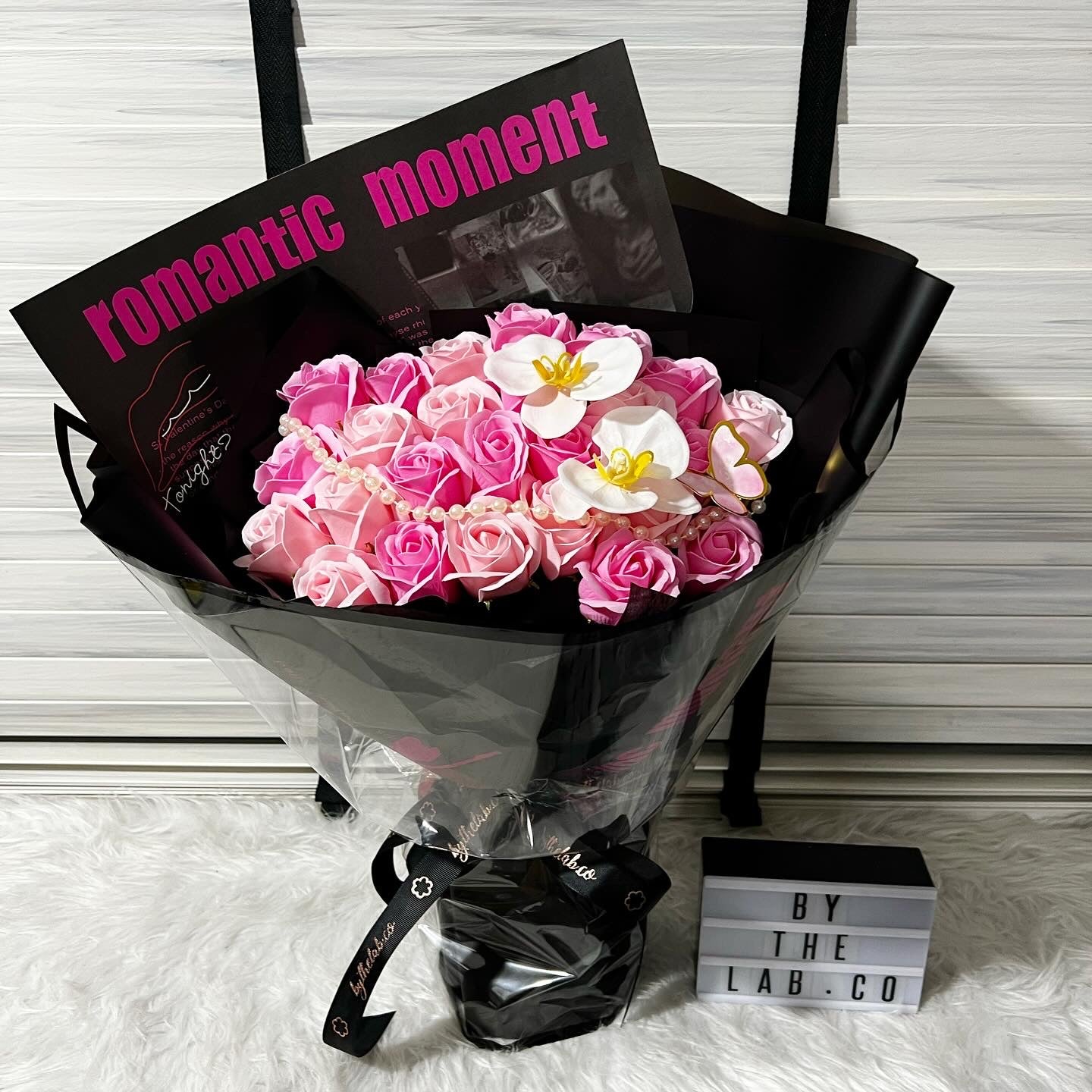 Romantic Moment - 25 Stalks Soap Roses with Phalaenopsis