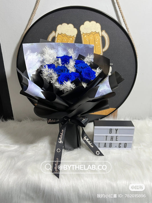 Gentleman Series; Royal Blue Preserved Roses Bouquet Royal Blue