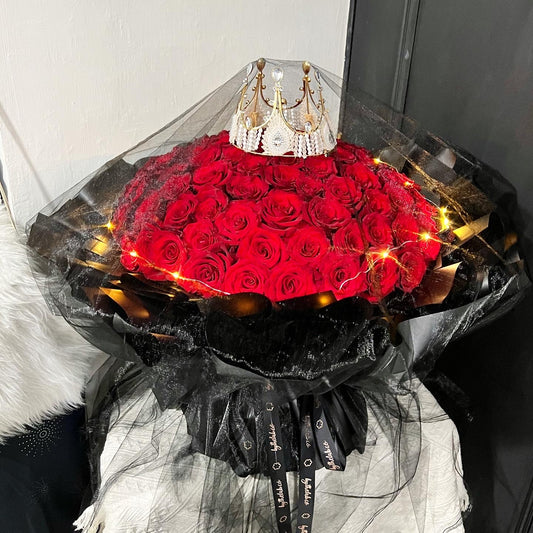 99 Stalks Fresh Red Roses in Dreamy Black Bouquet