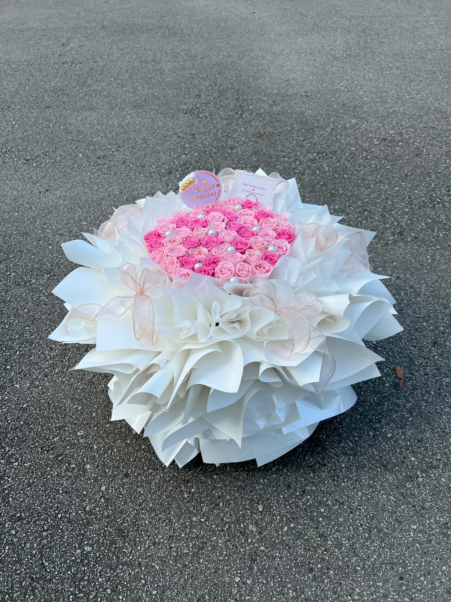 52 Stalks Preserved Roses in White Wispy Spikes Series