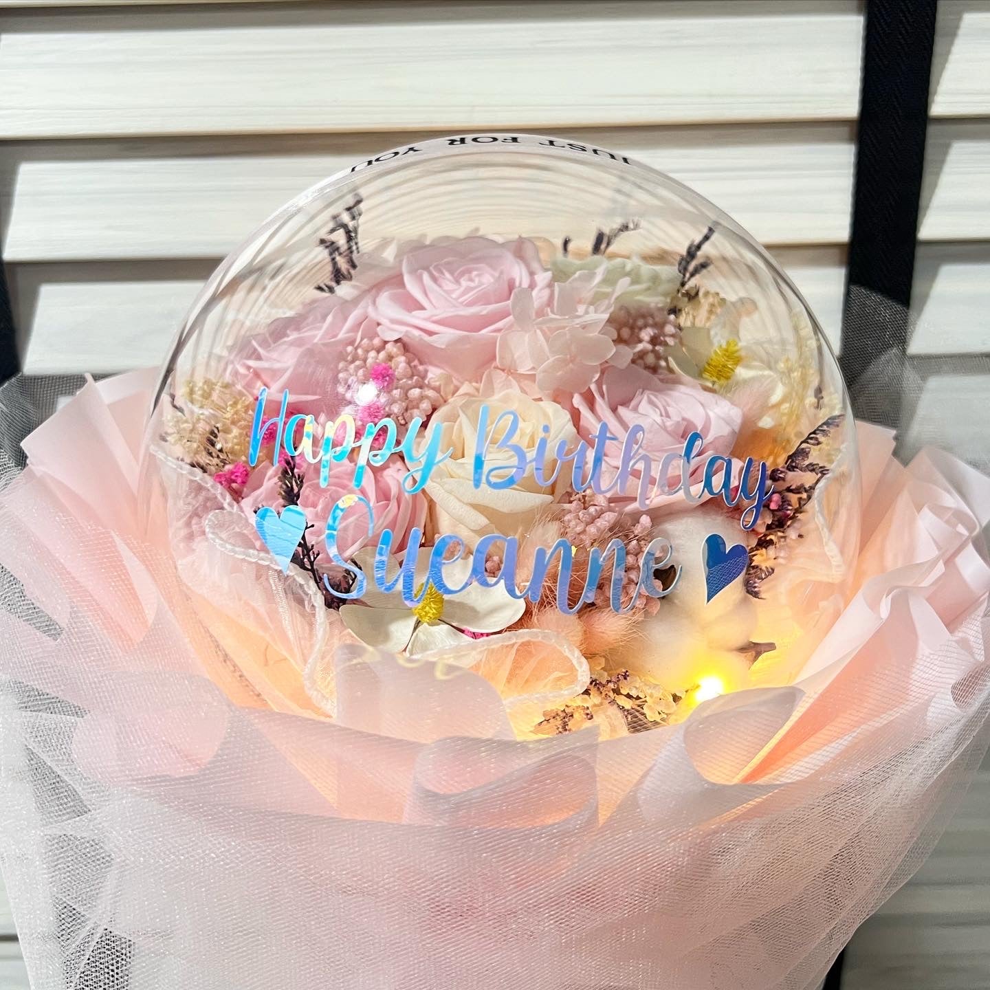 Acrylic Ball with Box Base in Customized Preserved Flower Series