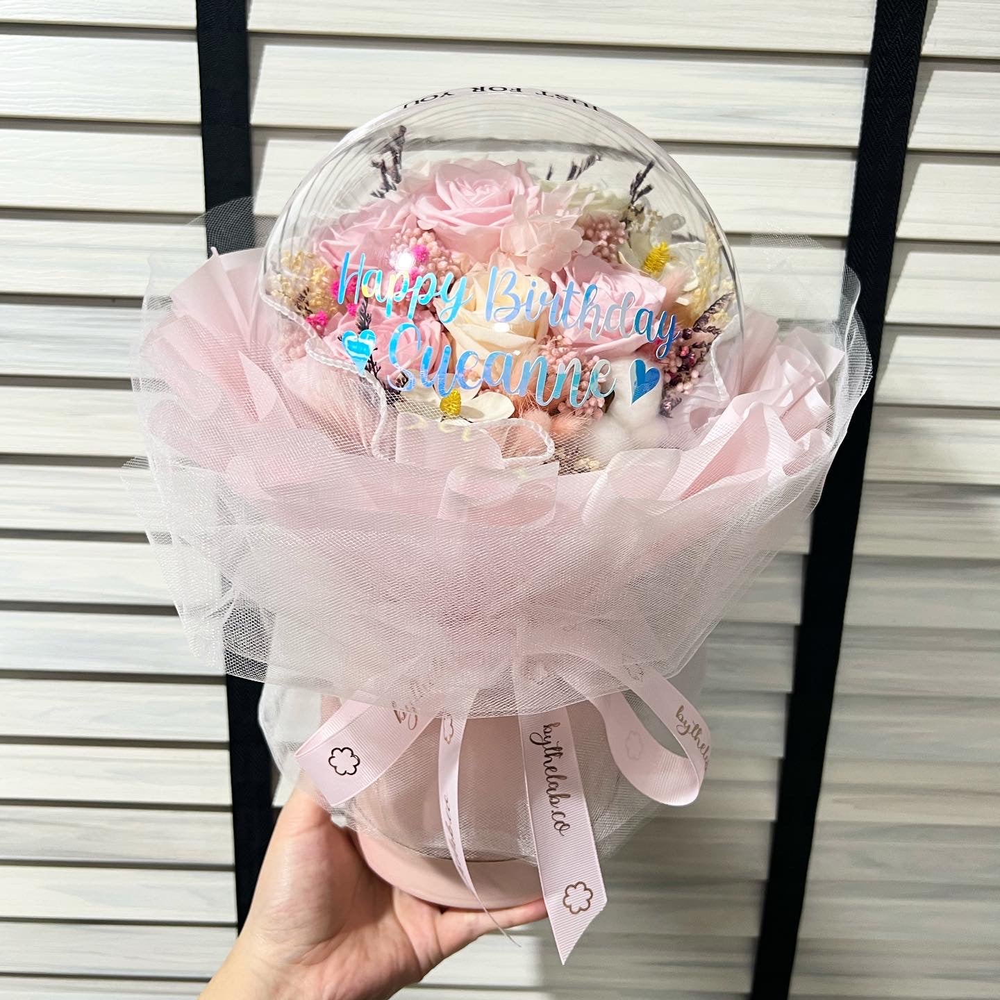 Acrylic Ball with Box Base in Customized Preserved Flower Series