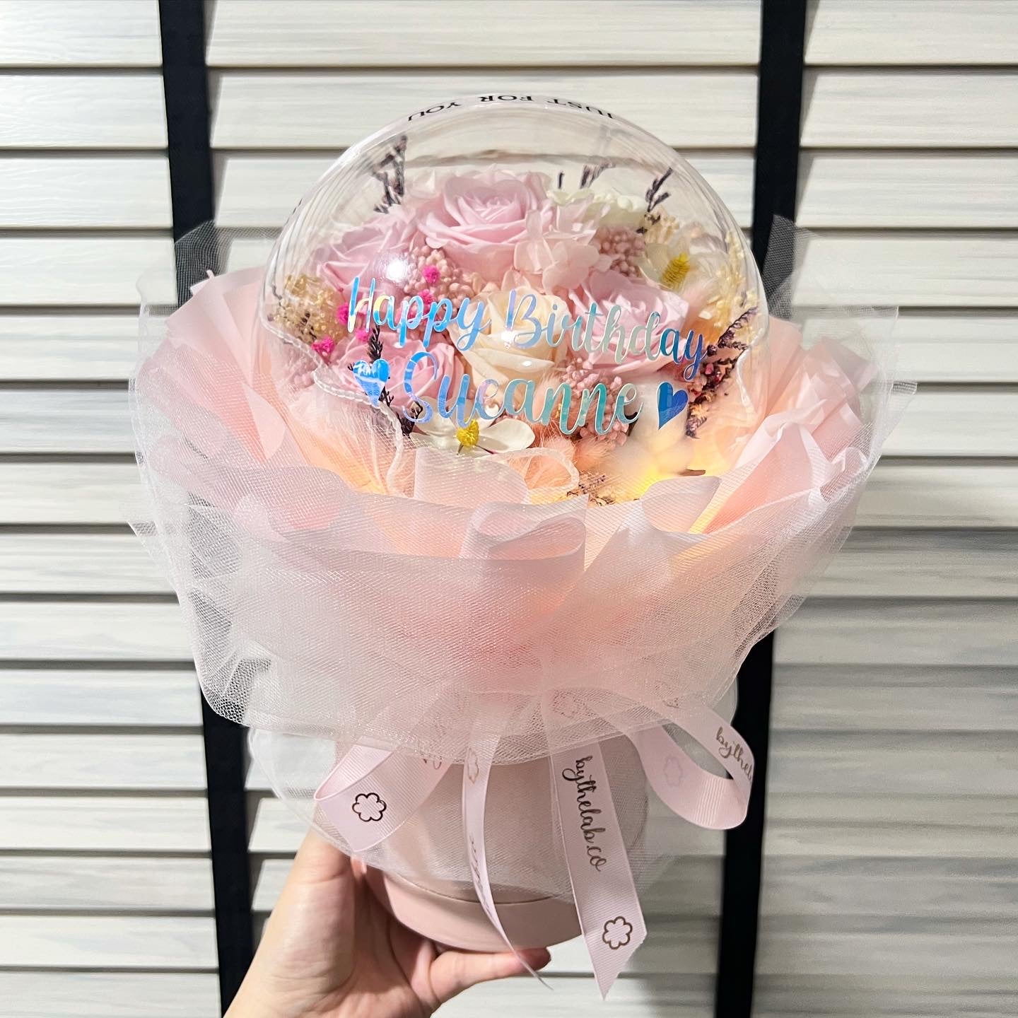 Acrylic Ball with Box Base in Customized Preserved Flower Series