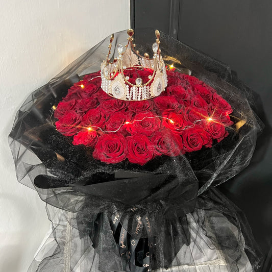 52 Stalks Fresh Red Roses in Dreamy Black Bouquet