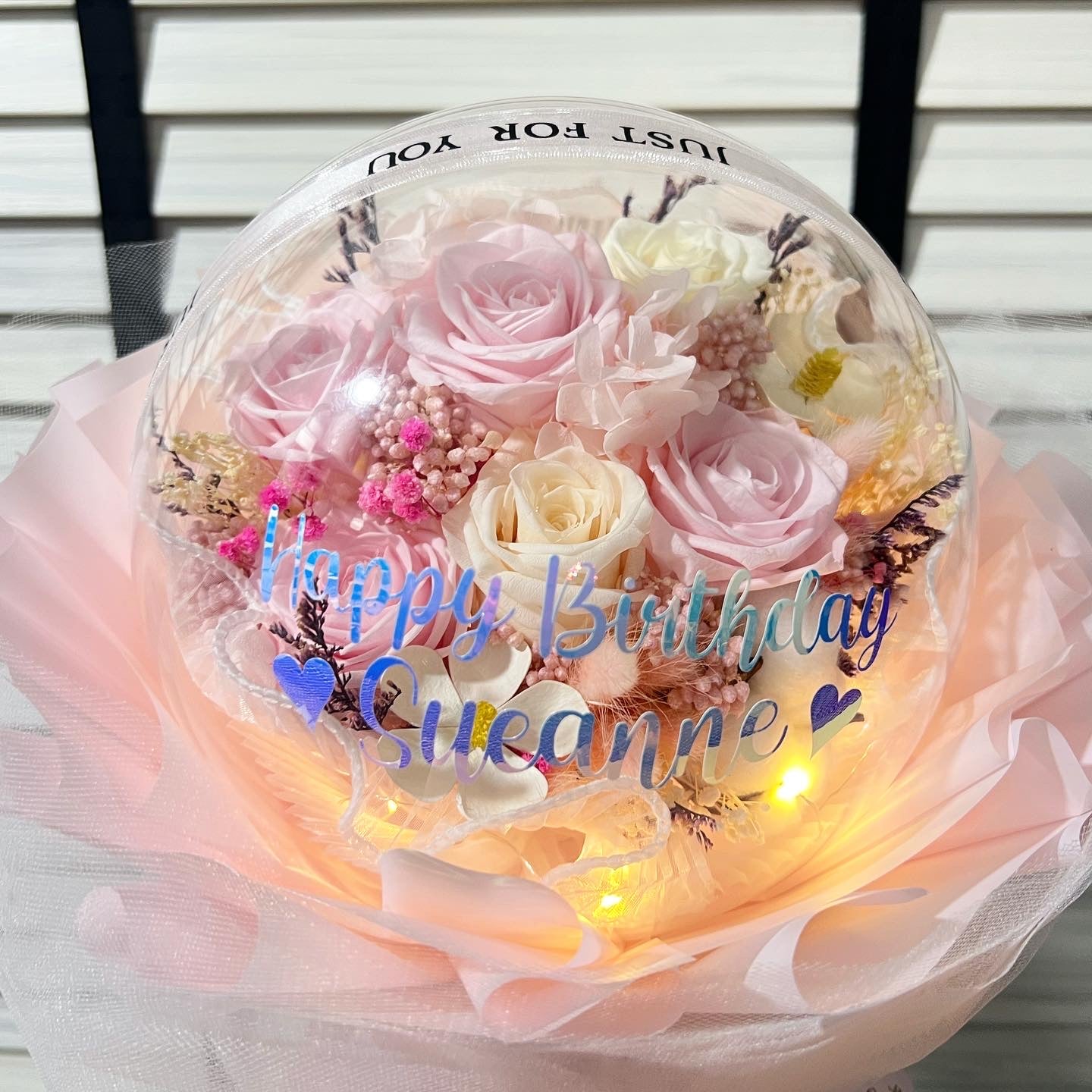 Acrylic Ball with Box Base in Customized Preserved Flower Series