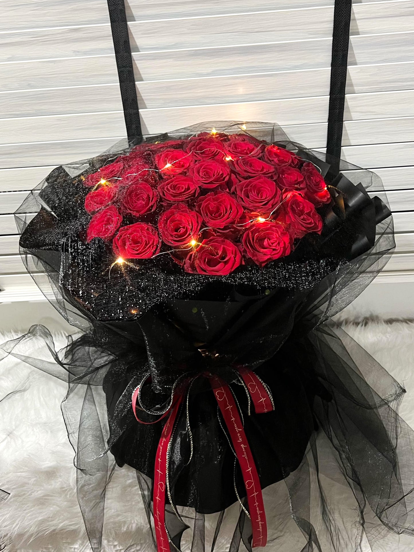 33 Stalks Fresh Red Roses in Dreamy Black Bouquet