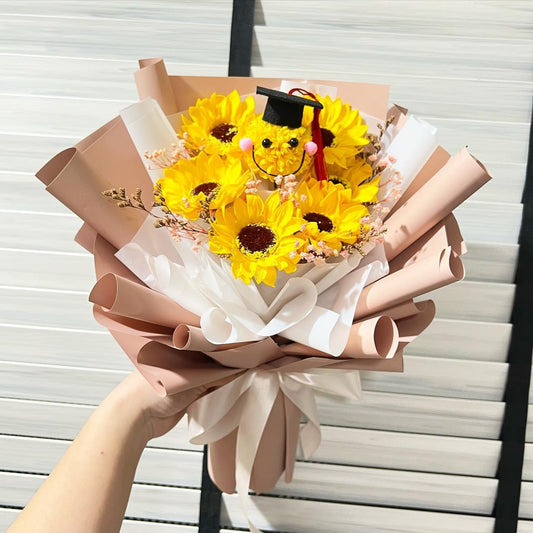 Graduation Character with Soap Sunflower Bouquet - Yellow