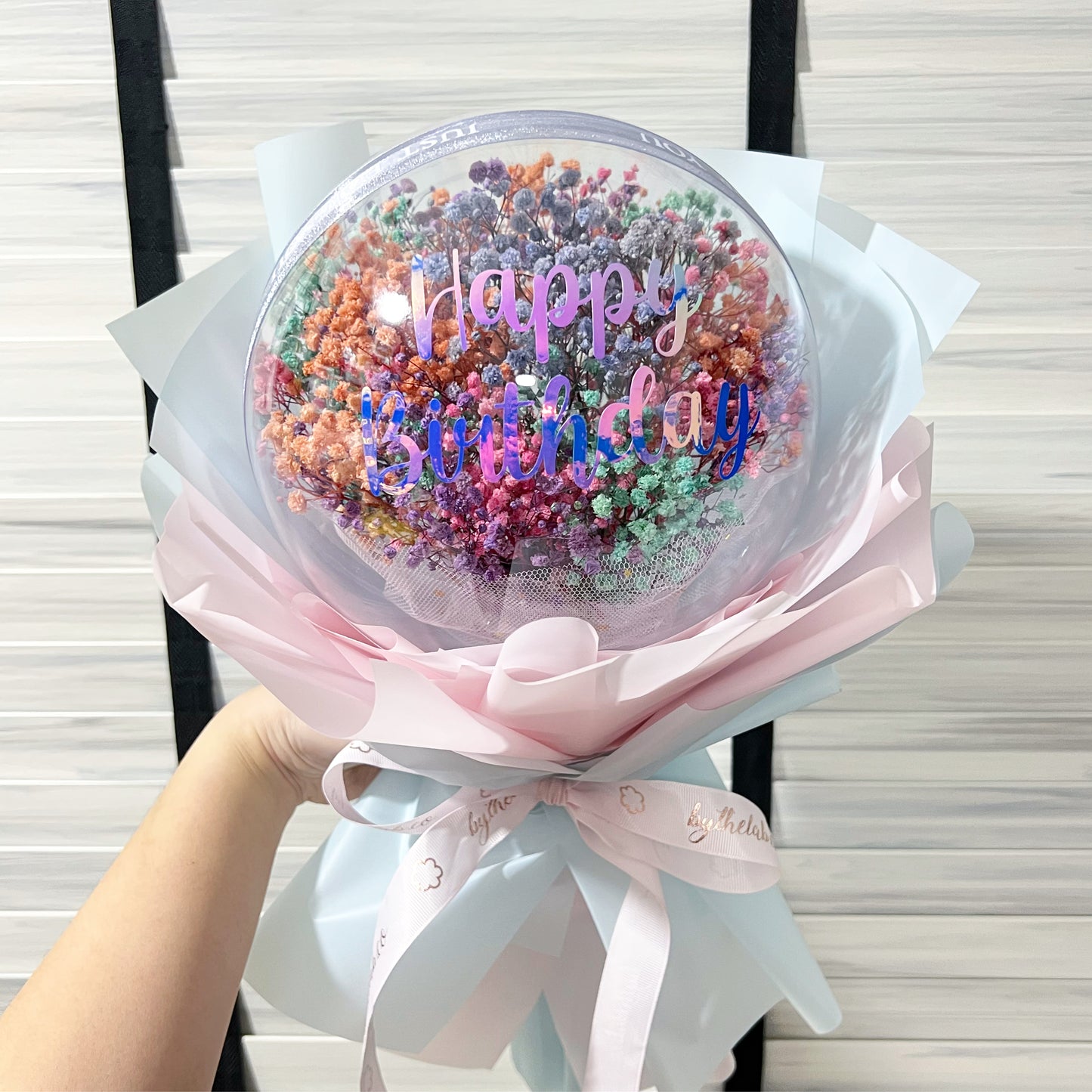 Acrylic Ball Bouquet with Preserved Babybreath - Colorful